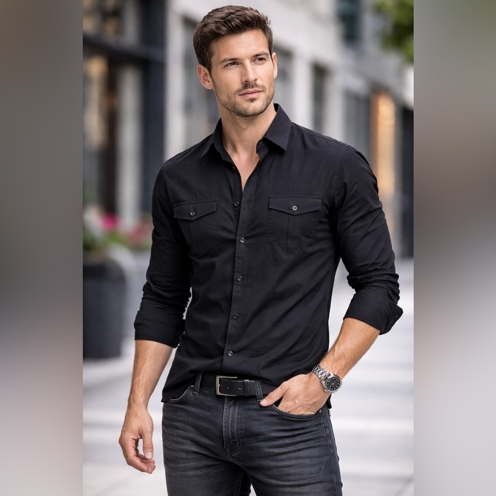 Rock & Republic Men’s Black Button-Down Shirt XL